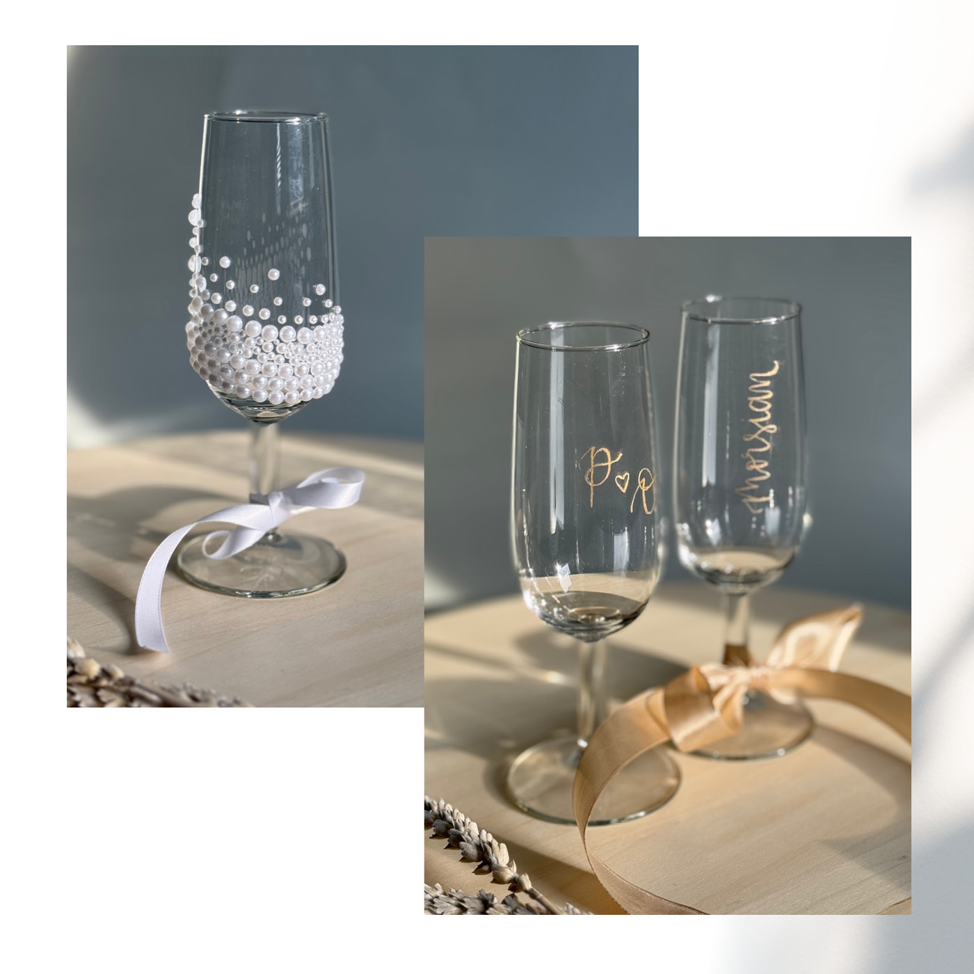 Kaiverretut kuohuviini- ja samppanjalasit